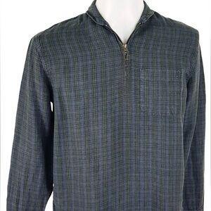 ✨ Abercrombie & Fitch 100% Linen Plaid Quarter-Zip Shirt | Men’s Large ✨